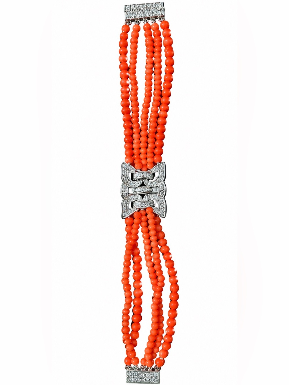 Vintage Sardinian Coral Platinum Diamond Bracelet.